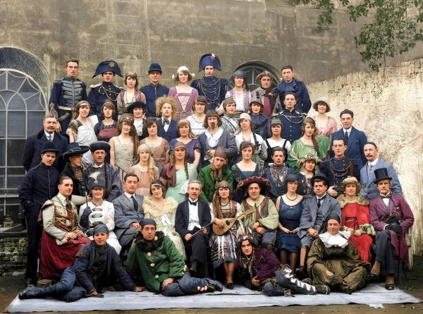 1921, Runaway Girl Mr. Murray's theatrical group all dressed up in colourful costumes for the play ‘The Runaway Girl’, pictured at the rear of City Hall’s Theatre Royal on The Mall in Waterford on December 11, 1921. 