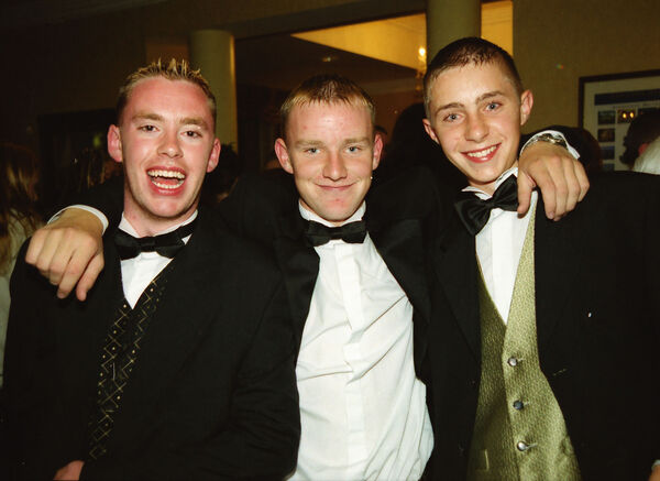  John Byrne, Shane Power and Shane Mallon, at the 2000 De La Salle Graduation Ball at the Tower Hotel.
