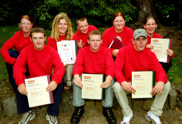  Pictured are participants of The Seven Stepping Stone Project who were presented with ceertificates to mark their completion of a nine week course, received their certificates in skills such as first aid, sailing and powerboating are, Glenn Lonergan, James Browne and Eamon Hanrahan, back, Lisa Morrissey, Cathy Barry, Damien Power, Emma Noack and Shelly O'Reilly, back in 2000.
