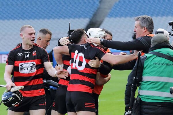 Jason Ryan, Dessie Hutchinson, Kevin Mahony and Conor Sheahan lead the Ballygunner celebrations.