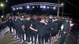 <p>The Ballygunner team at the homecoming in Ballygunner on Sunday night last. Photo: Noel Browne</p>