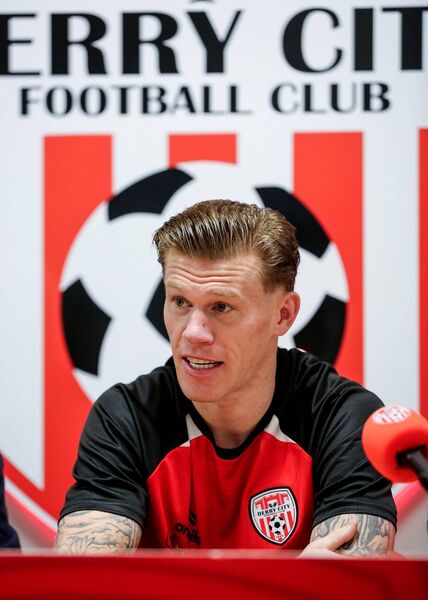 James McClean during the press conference to announce his return to League of Ireland football with Derry City. Photo: INPHO/Lorcan Doherty