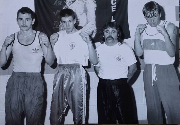 Christy Moran, Stephen Jacob, Billy O'Sullivan, and Jimmy Houlihan at Billys Emerald Gym back in 1989