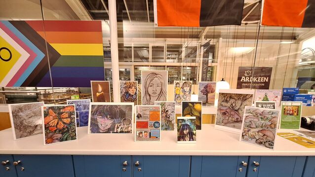 <p>Ayona's art display at Ardkeen Library</p>