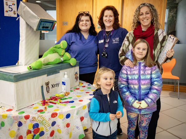 Jonah, Molly and Máire with Nurses, Annette and Monika, watching Dino having his Xray, at the Juniors for Juniors, Teddy Bear Hospital. Photo: Joe Evans Jonah, Molly and Máire with Nurses, Annette and Monika, watching Dino having his Xray, at the Juniors for Juniors, Teddy Bear Hospital. Photo: Joe Evans