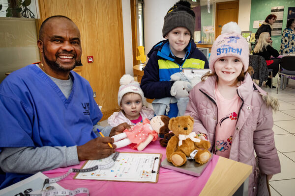 Rosaly, Timmothy and Kathryn with Dr. Mathras, at the Juniors for Juniors, Teddy Bear Hospital. Photo: Joe Evans Rosaly, Timmothy and Kathryn with Dr. Mathras, at the Juniors for Juniors, Teddy Bear Hospital. Photo: Joe Evans
