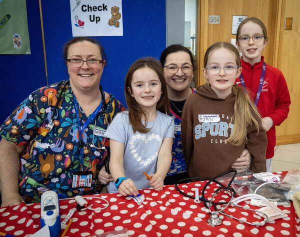 Nurses, Sarah, Emmly, Jane, Tara and Mattha at the Check Upi station, at the Juniors for Juniors, Teddy Bear Hospital. Photo: Joe Evans Nurses, Sarah, Emmly, Jane, Tara and Mattha at the Check Upi station, at the Juniors for Juniors, Teddy Bear Hospital. Photo: Joe Evans