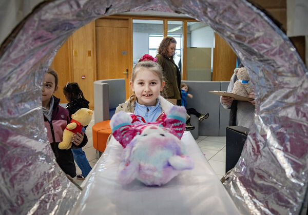 Violet, watching his dog go through the CT Scan, at the Juniors for Juniors, Teddy Bear Hospital. Photo: Joe Evans Violet, watching his dog go through the CT Scan, at the Juniors for Juniors, Teddy Bear Hospital. Photo: Joe Evans