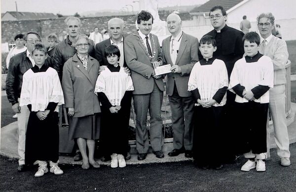 John O'Neill, Chairman St. Otterans Cemetery development committee, handing over a cheque to Mayor of Waterford Brendan Kenneally, to cover the cost of work being carried out in the cemetery by Waterford Corporation back in 1988.