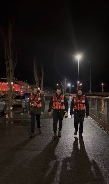 Harry, Mark and Andre at a suicide prevention patrol on the quay. Photo: Libby Marchant