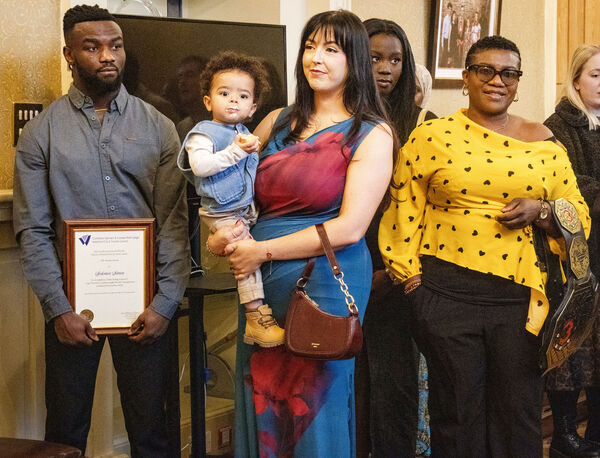 Pictured at City Hall where Mayor of Waterford City & County Cllr Seamus Ryan held a reception for Solomon Simon, in recognition of him being crowned Cage Warriors Featherweight World Champion. Pictured at City Hall where Mayor of Waterford City & County Cllr Seamus Ryan held a reception for Solomon Simon, in recognition of him being crowned Cage Warriors Featherweight World Champion.