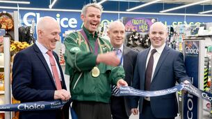 <p>Ken Fox, MD, Thomas Barr, Gavin Brett, Operations Director and Michael Brett, CEO, at the opening of Choice store at Tesco Poleberry in 2024. 	Photo: Joe Evans</p>