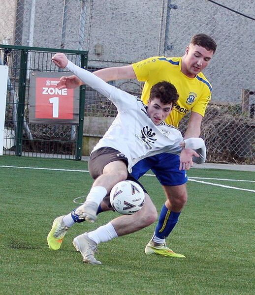 Tramore striker Paddy Barrett shoots for goal against Fairview Rangers in the Munster Youths Cup at Ben Wadding Park on Sunday last.