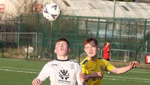 <p>Charlie Smith in control for Tramore against Fairview Rangers in the Munster Youths Cup. Photos: Paul Elliott.</p>