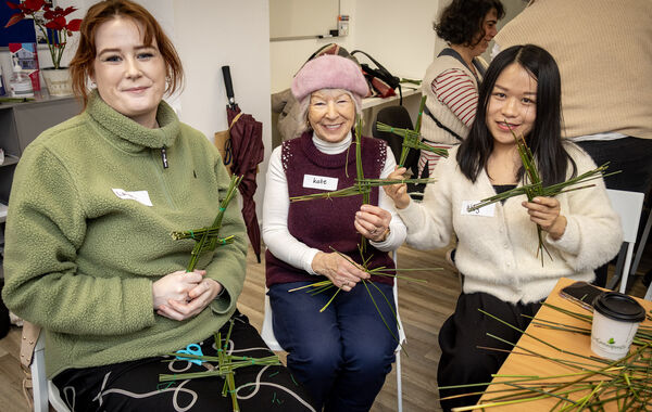 Laura, Kate and Abby, at the St. Brigid's Cross workshop at Waterford Volunteer Centre. Laura, Kate and Abby, at the St. Brigid's Cross workshop at Waterford Volunteer Centre.