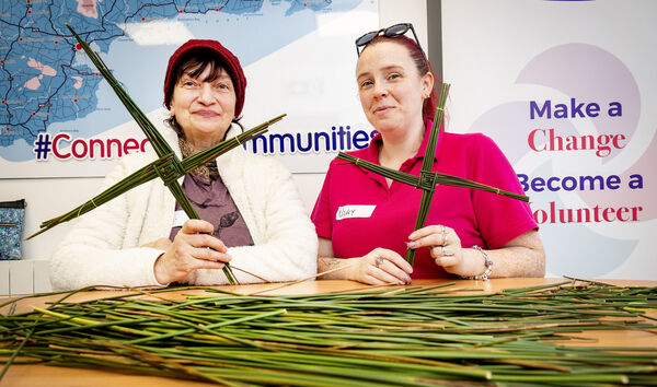 Irina and Vicky, at the St. Brigid's Cross workshop at Waterford Volunteer Centre. Irina and Vicky, at the St. Brigid's Cross workshop at Waterford Volunteer Centre.