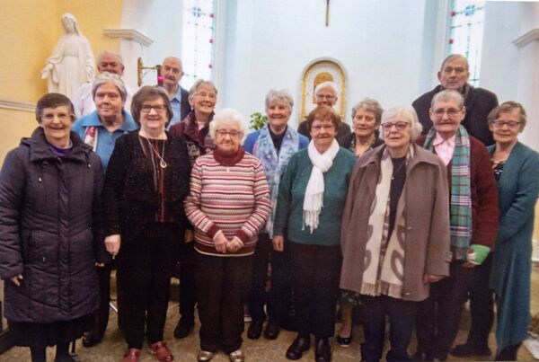 A group of sisters who began their lives as Sisters of Mercy at the Convent of Mercy on Military Road. This picture was taken in January following a Mass of Thanksgiving in the Convent Chapel. Front L-R, Sisters Francis O'Brien, Teresa Fraser, Pauline Drohan, Catherine Brown and Assumpta Hackett. Middle row, Sisters Ita Phelan, Ann Lynch, Bernadette Power, Frances Kennedy, Pat O'Donovan and Bernie Ryan. Back row, Fr. Gerard Langford, Fr. Michael O'Brien, Sr. Sheila O'Gorman and Fr. Michael Mullins.