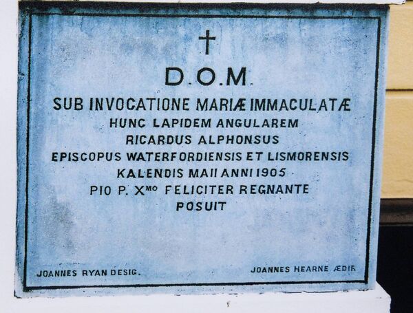 The foundation stone for the convent, which was laid by Bishop Alphonsus Sheehan, then Bishop of the Diocese of Waterford and Lismore, in 1905.