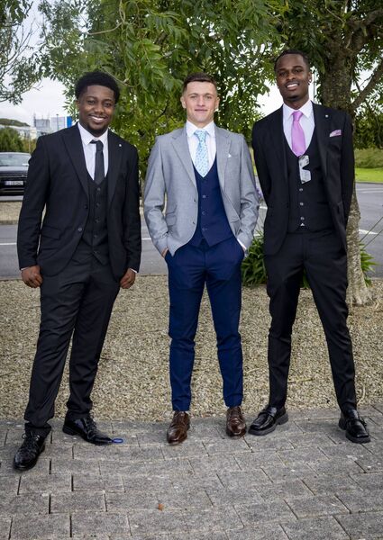 Tyron, Eoghan and Juwon, at St. Angela's Debs Ball. Photo: Joe Evans