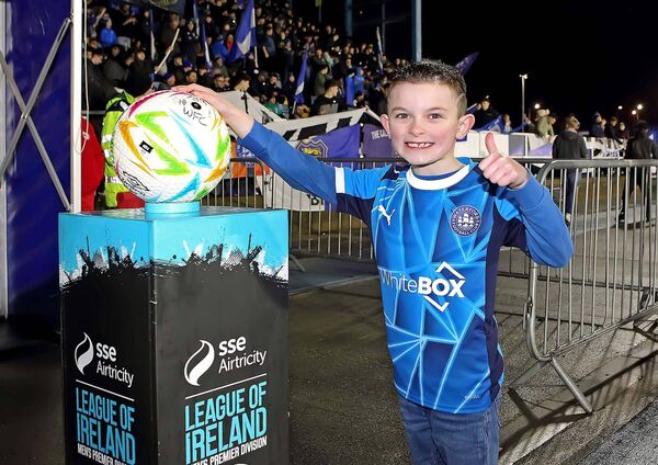 Mascot Leon Thompson from Southend United gives the thumbs up ahead of the game against Shelbourne.