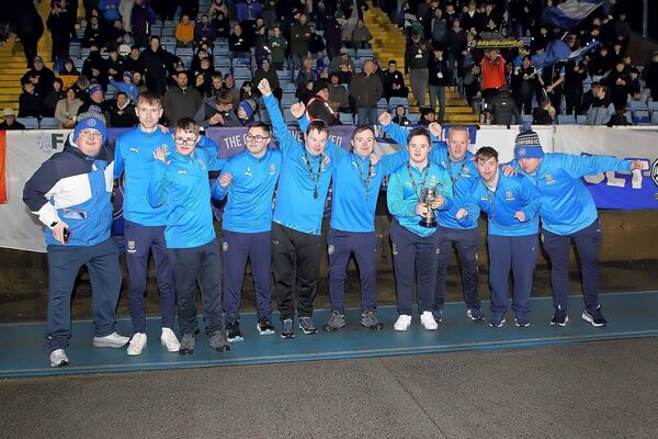 Back in November of 2025 the Waterford FC DS Futsal side took part in the annual Cardenas Cup in Dublin and emerged winners on the day, they were introduced to the home fans in the RSC at half time and got a great reception. Photo: Noel Browne