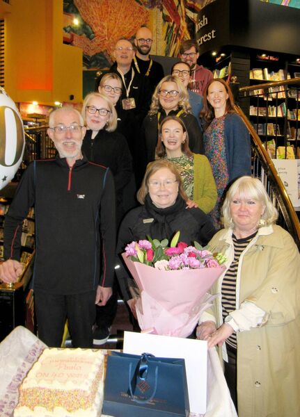 The staff at the Book Centre celebrate Paula's 40 years at one of the city's most iconic shops.