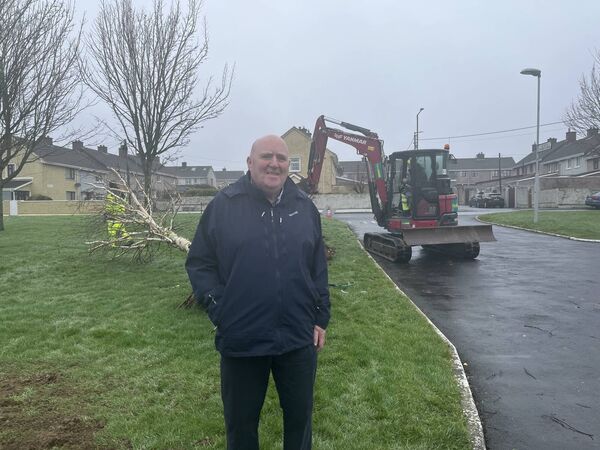 Cllr John Hearne in front of the location of the Jubilee Clock