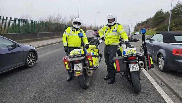 <p>Two of the motorcyle Gardaí involved in Operation Intro in Waterford.</p>