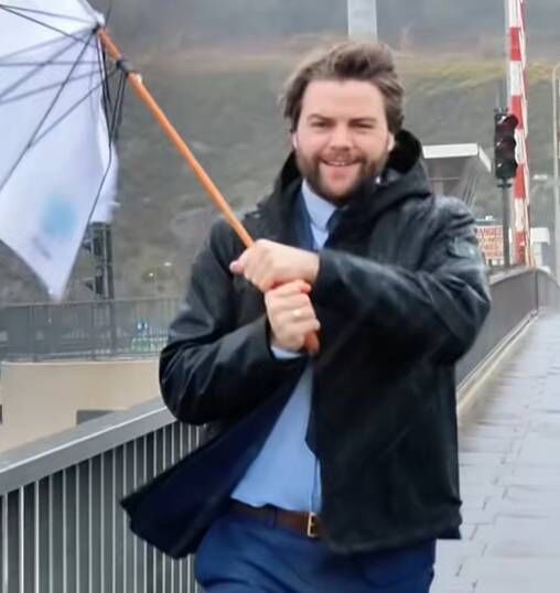 Cllr Adam Wyse on the Sustainable Transport Bridge, demonstrating why a shuttle bus is a necessity. Cllr Adam Wyse on the Sustainable Transport Bridge, demonstrating why a shuttle bus is a necessity.