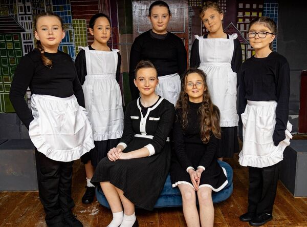 The Farrell household, seated, Freya (Grace) and Elise. Back, Hollie, Yasmine, Aliyah, Bree and Eabha, in Ballyduff Youth Drama's production of Orphan Annie. 	All Photos: Joe Evans