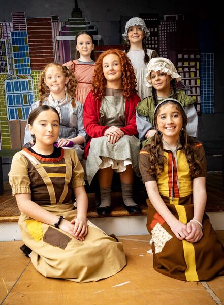 Annie and the Orphans, front, Molly and Ruby. Middle, Jenny, Erica and Mia. Back, Hollie and Isabel, in Ballyduff Youth Drama's production of Orphan Annie. 
