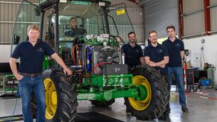 <p>Mike Keane (left) pictured with the team at Hibra Design who worked on the BETR Boglands Electric Tractor re-engineering project including Ciara Ryan, Luke Crowley (from Waterford), Richard O'Riordan and Emmett O'Regan.</p>