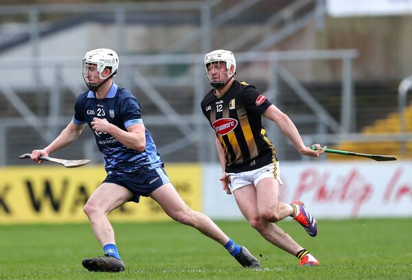Waterford's Sean Mackey takes on Kilkenny's Cian Kenny.