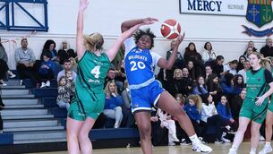 <p>Wildcats Tiarra Brown just gets to the ball ahead of Panthers Shauna Dooley.</p>