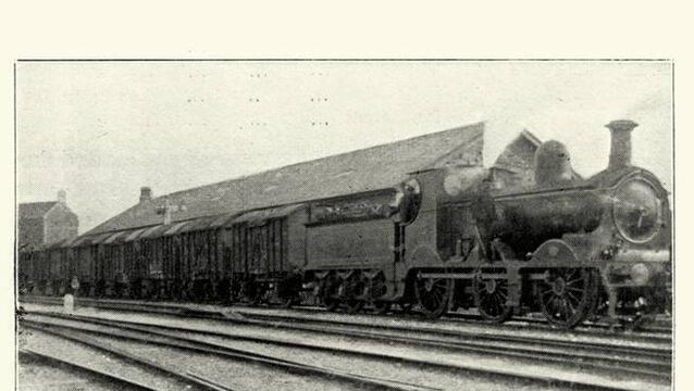 <p>Vintage engraving of a Victorian goods engine, 'The Fish Train', in the 19th Century, leaving Fenit for Waterford.</p>