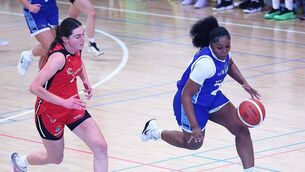 <p>Wildcats Tiarra Brown glides past Fr. Matthews Abby Murphy.</p>
