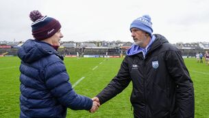 <p>Galway manager Micheál Donoghue and Waterford Peter Queally pictured at the end of the game at Pearse Stadium on Sunday last. Photo: INPHO/James Lawlor </p> <p>Galway manager Micheál Donoghue and Waterford Peter Queally pictured at the end of the game at Pearse Stadium on Sunday last. Photo: INPHO/James Lawlor </p>