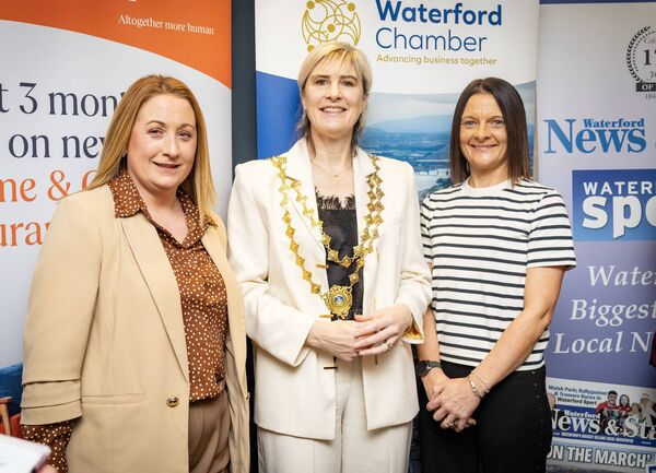 Sinead Corcoran, Tower Hotel, Éadaoin Carrick, President Waterford Chamber, and Mags Kearney, Waterford News &amp; Star, who attended the International Women's Day networking breakfast at the Viking Hotel. Photo: Joe Evans