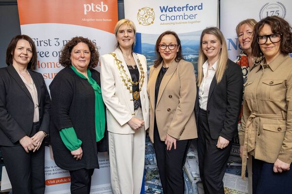 Éadaoin Carrick, President Waterford Chamber, with members of PTSB, who attended the International Women's Day networking breakfast at the Viking Hotel. Photo: Joe Evans
