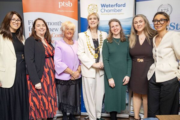 Leanne Conlon and Linda Lanigan, Parker Law, Catherine Moore, Waterford News &amp; Star, Éadaoin Carrick, President Waterford Chamber, Mary Frances Ryan, Editor, Waterford News &amp; Star, Suzanne Parker and Aisling Irish, Parker Law, at the International Women's Day networking breakfast at the Viking Hotel. Photo: Joe Evans