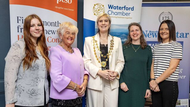<p>Éadaoin Carrick, President Waterford Chamber, with Eve Reynolds, Catherine Moore, Mary Frances Ryan and Mags Kearney, Waterford News &amp; Star, who attended the International Women's Day networking breakfast at the Viking Hotel. The event was sponsored by PTSB, with the support of Waterford Local Enterprise Office and Waterford News &amp; Star. 	Photo: Joe Evans</p>