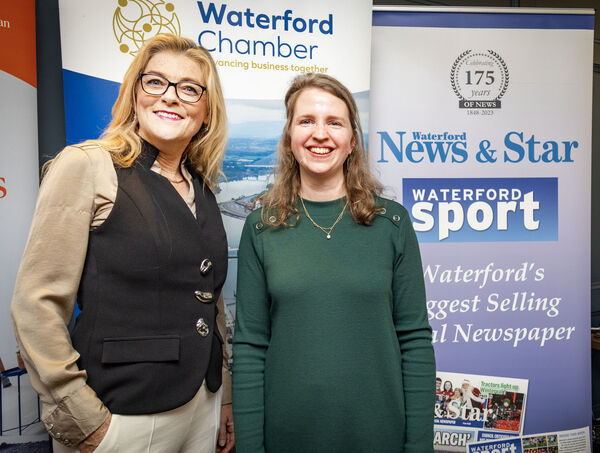 MEP Cynthia Ní Mhurchú and Mary Frances Ryan, Editor, Waterford News &amp; Star, at the International Women's Day Networking Breakfast at the Viking Hotel.