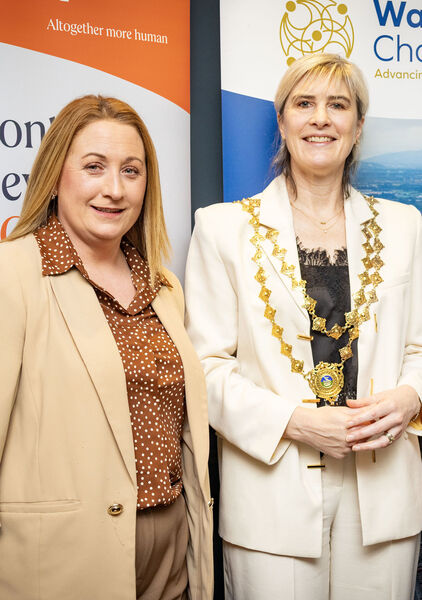  Sinead Corcoran, Tower Hotel, and Éadaoin Carrick, President, Waterford Chamber of Commerce, at the International Women's Day breakfast at the Viking Hotel.