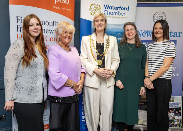  Éadaoin Carrick, President, Waterford Chamber of Commerce, with Eve Reynolds, Catherine Moore, Mary Frances Ryan and Mags Kearney, Waterford News &amp; Star, who attended the International Women's Day networking breakfast at the Viking Hotel.