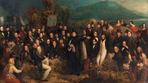 <p>In 1843 Irish artist Joseph Patrick Haverty painted a scene from a ‘monster meeting’, with Daniel O'Connell pictured centre, at Clifden, Co. Galway.</p>