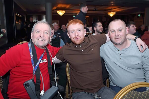 Eric and John O'Mahony with Dermot Cullen who are heading to Cheltenham as they are part of the Gwanyaboya syndicate who have a horse, Tackletommywoowoo trained by Declan Queally running in the Albert Bartlett hurdle. Photo: Noel Browne