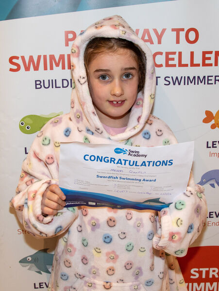  Maebh Quinlan receiving her Level 5 Swimming Cert at Kingfisher recently.