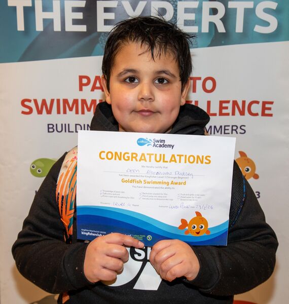  Dean Abrahams Dudley receiving his Level 4 Swimming Cert at Kingfisher recently.