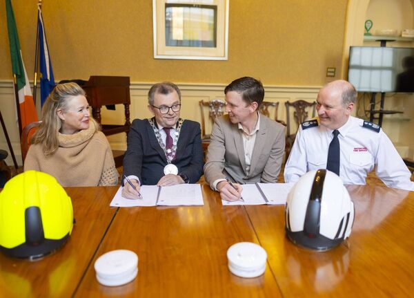 Juneanne Falconer C.J. Falconer + Associates; Mayor of Waterford City and County Cllr. Seamus Ryan, Conor Phelan Conor Phelan Construction and Niall Curtin, Chief Fire Officer Waterford Fire Service. (Photograph: Patrick Browne) Juneanne Falconer C.J. Falconer + Associates; Mayor of Waterford City and County Cllr. Seamus Ryan, Conor Phelan Conor Phelan Construction and Niall Curtin, Chief Fire Officer Waterford Fire Service. (Photograph: Patrick Browne)