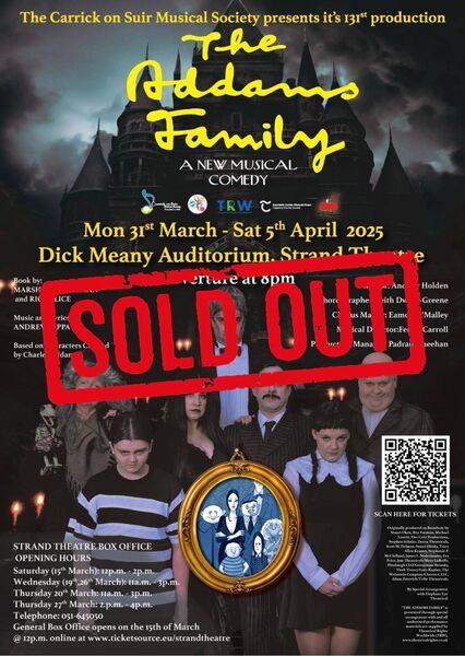 The Addams Family, performed by Carrick On Suir Musical Society, won Best Musical, Best Director in a Musical (Andrew Holden), and Best Female Performance in a Musical (Sandra Power).